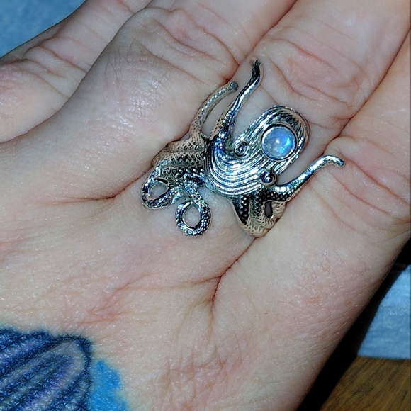 Jewelry - Sterling Silver Octopus Ring with Moonstone Accent